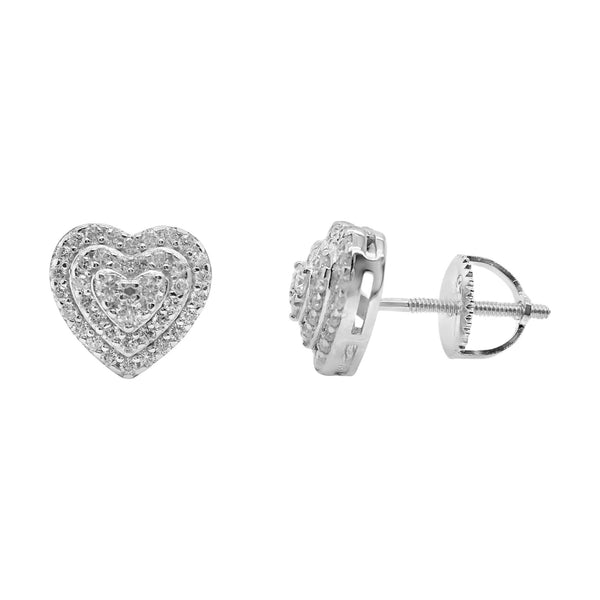 Sterling Silver Moissanite Pave Heart Screwback Earrings