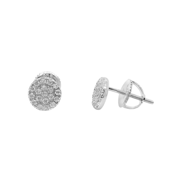 Sterling Silver Moissanite Pave Flat Round Screwback Earrings