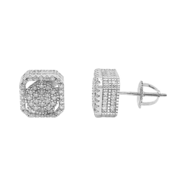 Sterling Silver Moissanite Pave Curved Square Screwback Earrings