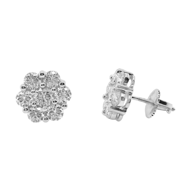 Sterling Silver Moissanite Flower Screwback Earrings (10mm)