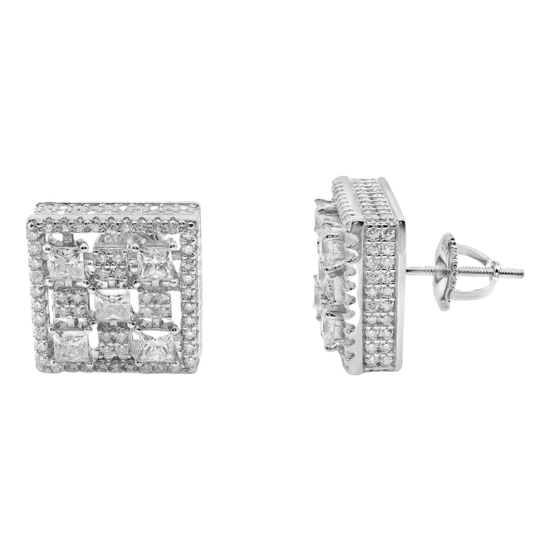 Sterling Silver Moissanite Square Screwback Earrings (12.5mm)