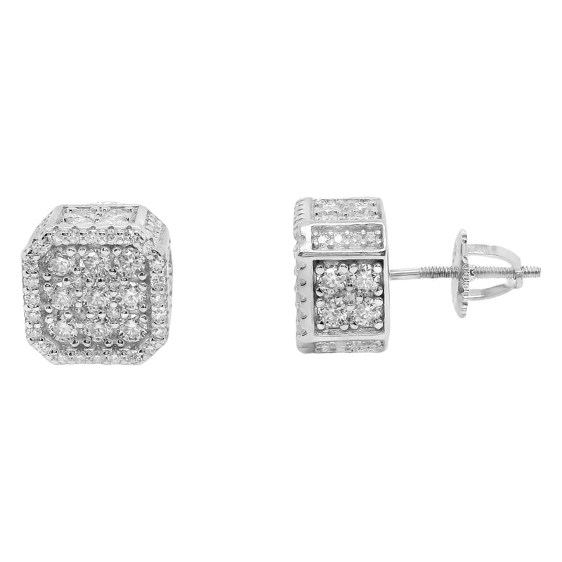 Sterling Silver Moissanite Thick Rounded Square Screwback Earrings (9.5mm)