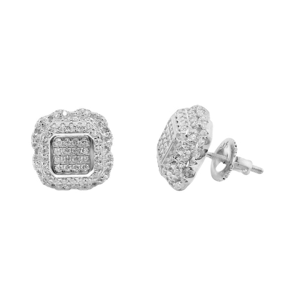 Sterling Silver Moissanite Rounded Square Screwback Earrings (11mm)