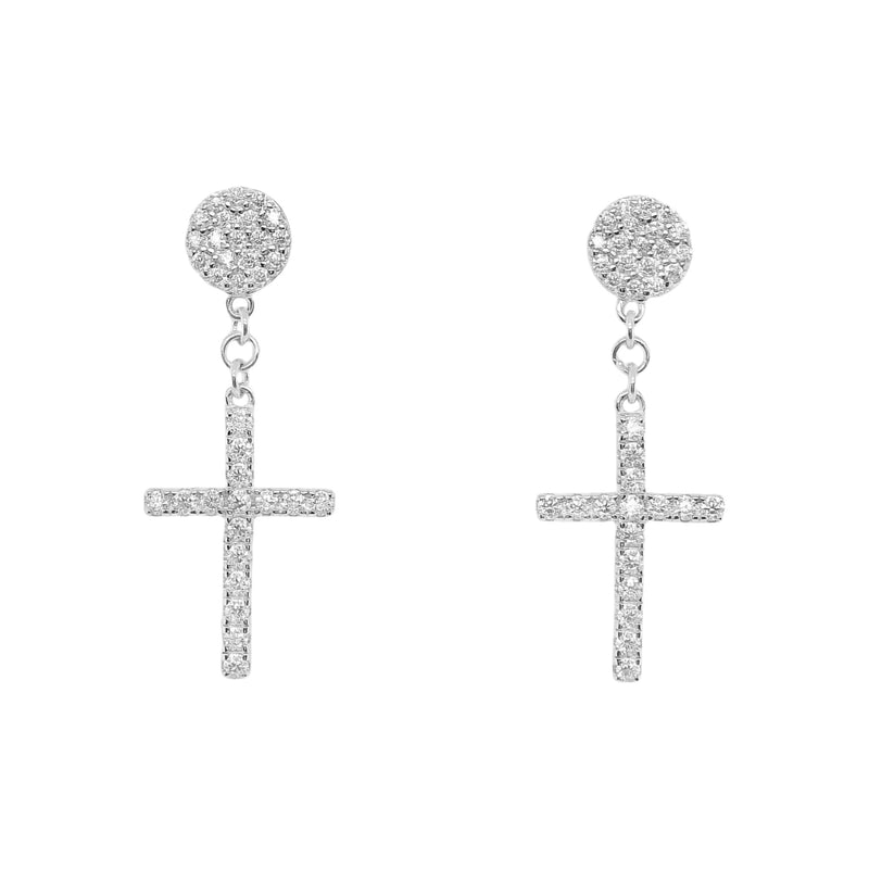 Sterling Silver Moissanite Dangling Cross Screwback Earrings