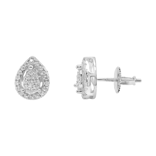 Sterling Silver Moissanite Pave Teardrop/Pear Halo Screwback Earrings