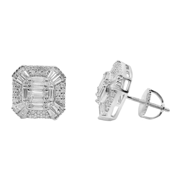 Sterling Silver Moissanite Pave Octagon Screwback Earrings (10.5mm)