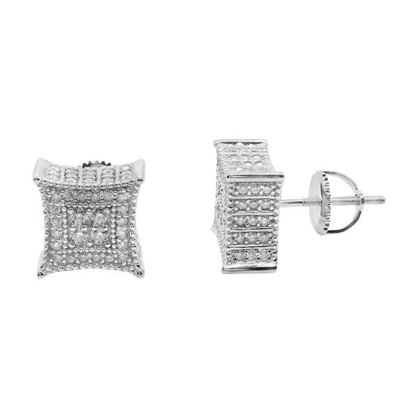 Sterling Silver Moissanite Pave Square Screwback Earrings (9.5mm)