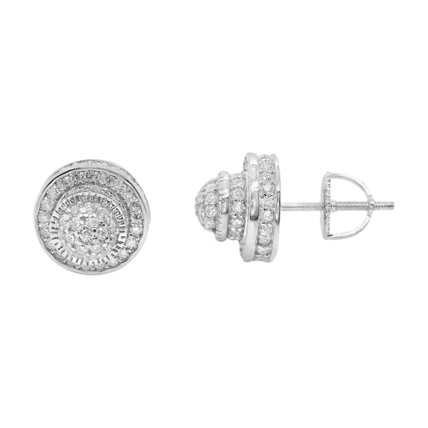 Sterling Silver Moissanite Pave Domed Round Screwback Earrings (10mm)