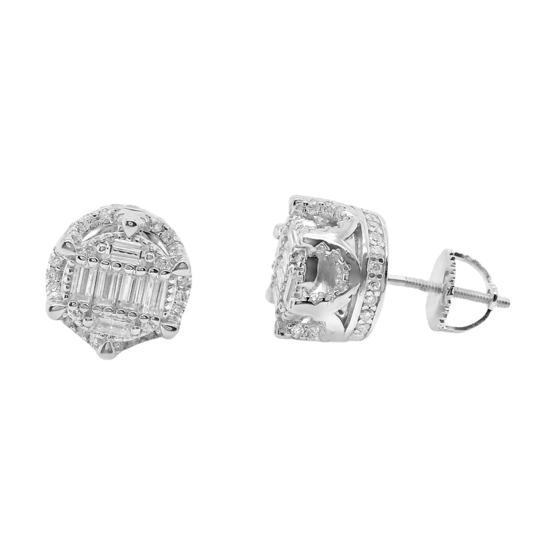 Sterling Silver Moissanite Baguette Pave Crown Setting Screwback Earrings (10mm)