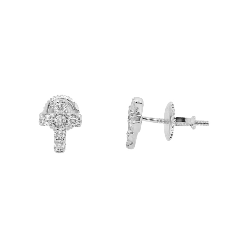 Sterling Silver Moissanite Small Cross Screwback Earrings