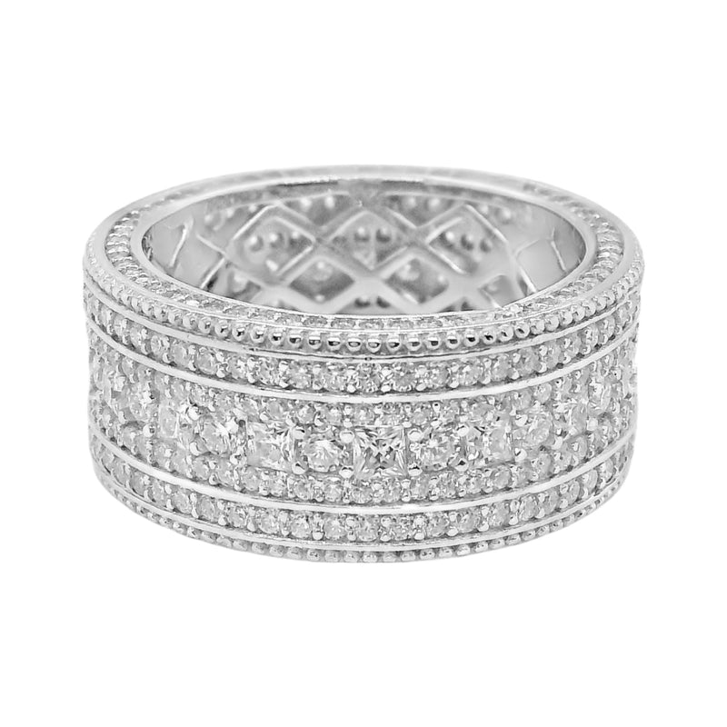 Sterling Silver Moissanite Pave Thick Band Men's Ring