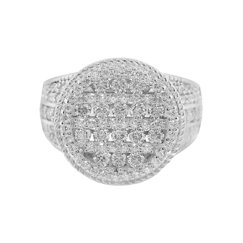 Sterling Silver Moissanite Pave Round Men's Ring