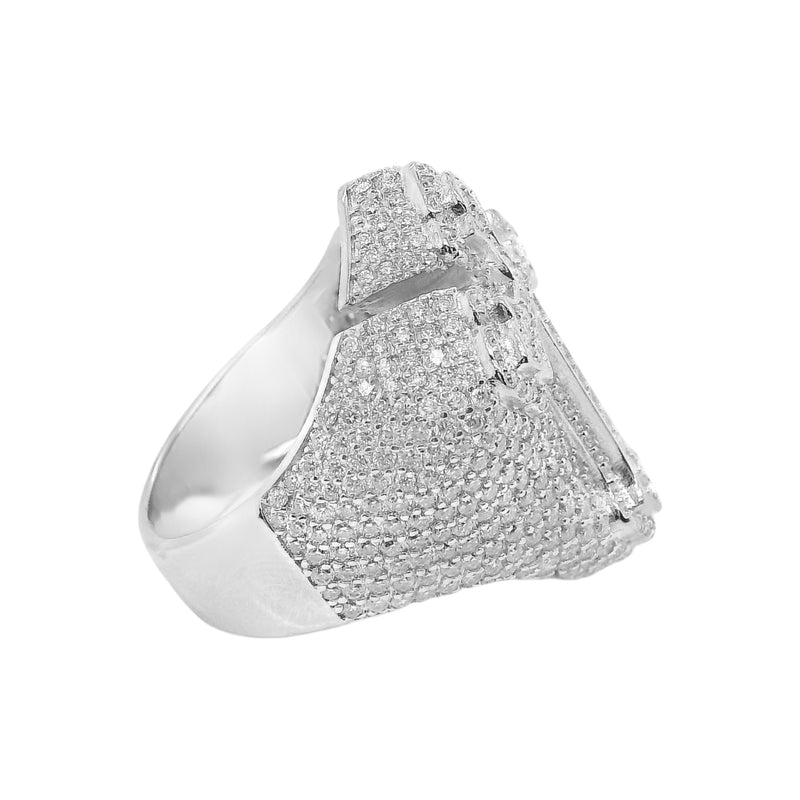 Sterling Silver Moissanite Pave Cross Men's Ring