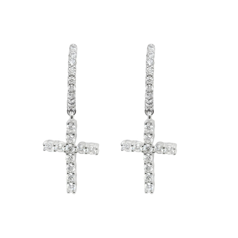 Sterling Silver Moissanite Pave Cross Huggie Earrings