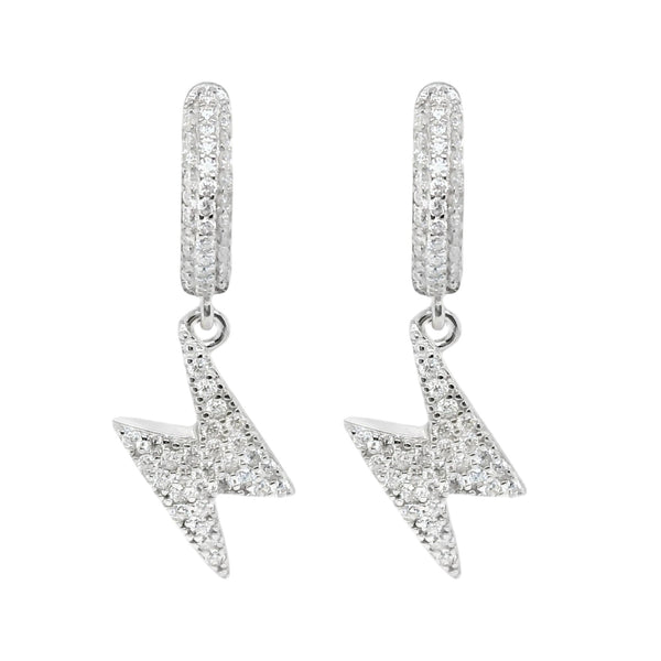 Sterling Silver Moissanite Pave Lightning Bolt Huggie Earrings