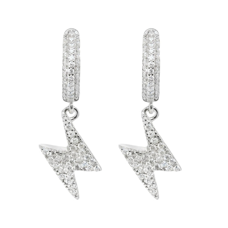 Sterling Silver Moissanite Pave Lightning Bolt Huggie Earrings