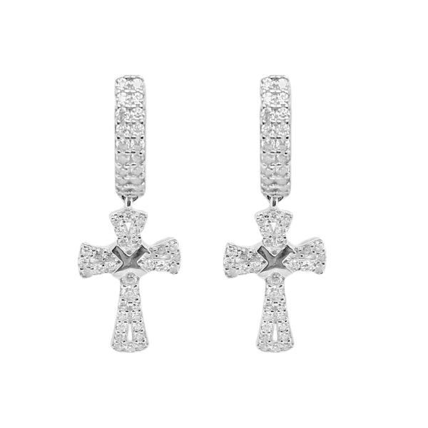 Sterling Silver Moissanite Pave Cross Huggie Earrings