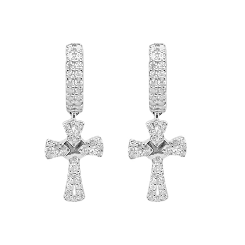 Sterling Silver Moissanite Pave Cross Huggie Earrings