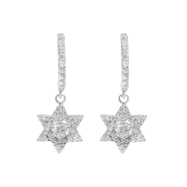 Sterling Silver Moissanite Star Of David Huggie Earrings