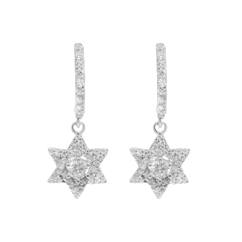 Sterling Silver Moissanite Star Of David Huggie Earrings