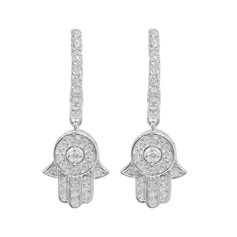 Sterling Silver Moissanite Hamsa Hand Huggie Earrings