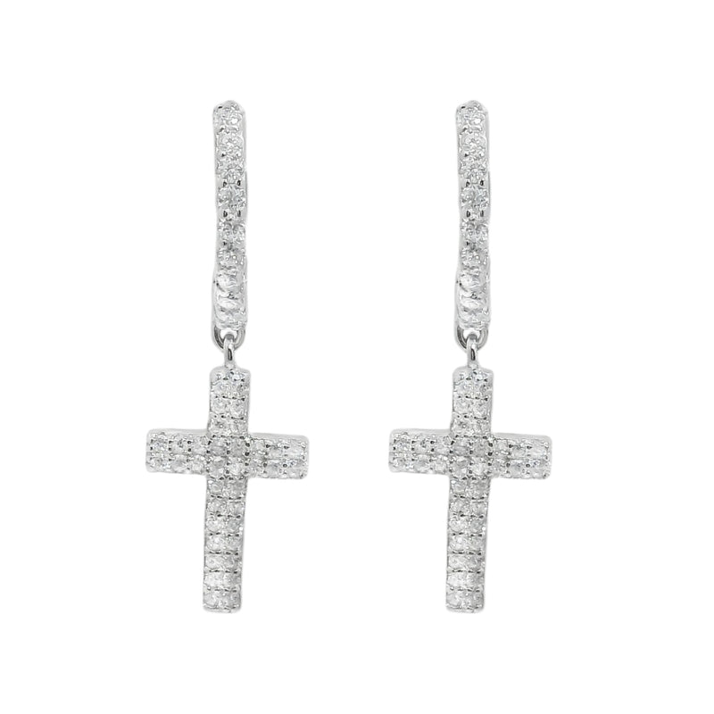 Sterling Silver Moissanite Pave Cross Huggie Earrings