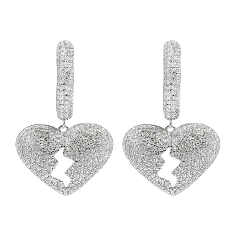 Sterling Silver Moissanite Pave Heartbreaker Huggie Earrings