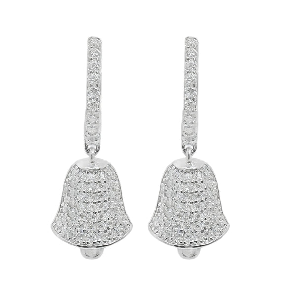 Sterling Silver Moissanite Pave Bell Huggie Earrings