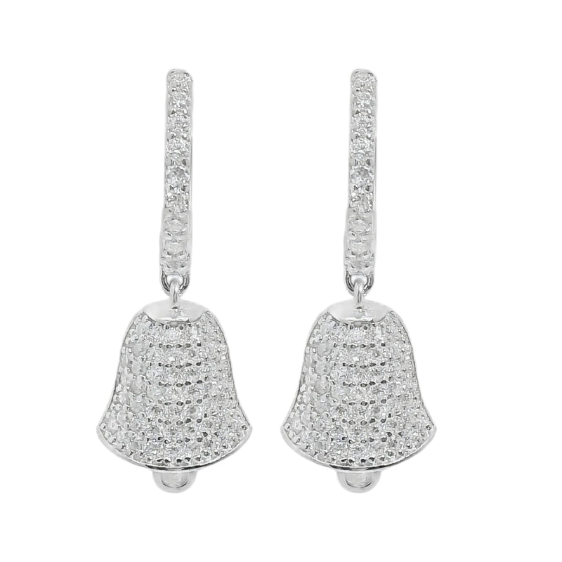 Sterling Silver Moissanite Pave Bell Huggie Earrings