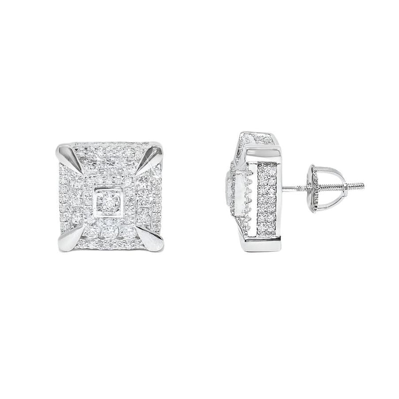 Sterling Silver Moissanite Pave Square Screwback Earrings (12.5mm)