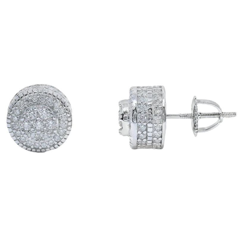 Sterling Silver Moissanite Pave Round Screwback Earrings (10mm)