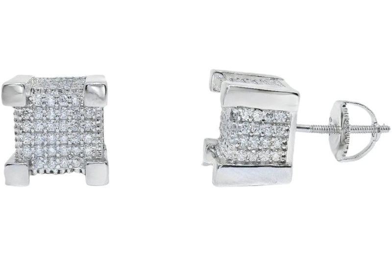 Sterling Silver Moissanite Pave Thick Square Screwback Earrings (10mm)