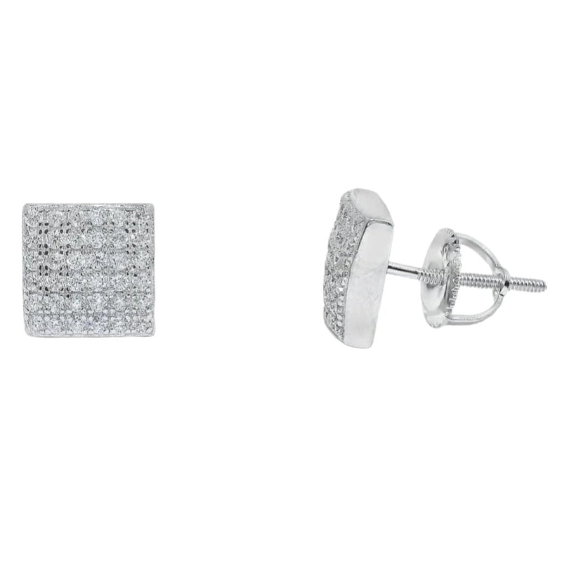 Sterling Silver Moissanite Pave Square Screwback Earrings (8mm)