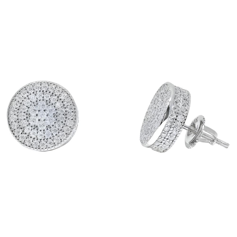 Sterling Silver Moissanite Pave Round Screwback Earrings (12mm)