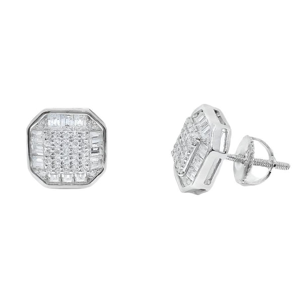 Sterling Silver Moissanite Pave Octagon Screwback Earrings (10mm)