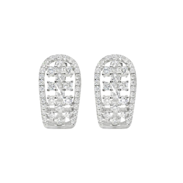 Sterling Silver Cut-Out CZ Checkered Huggie Earrings