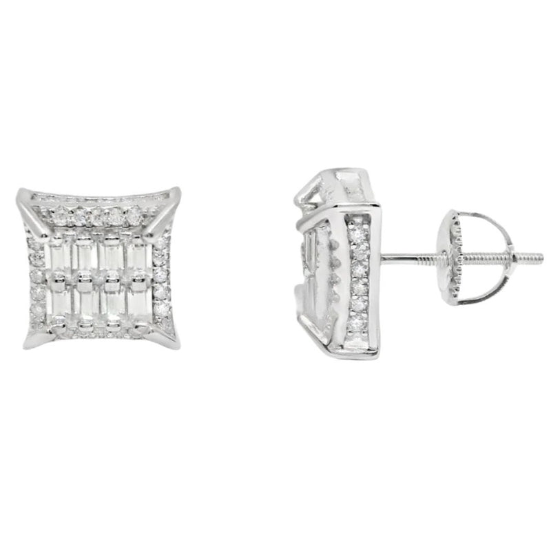 Sterling Silver Moissanite Pave Baguette Square Screwback Earrings (10mm)