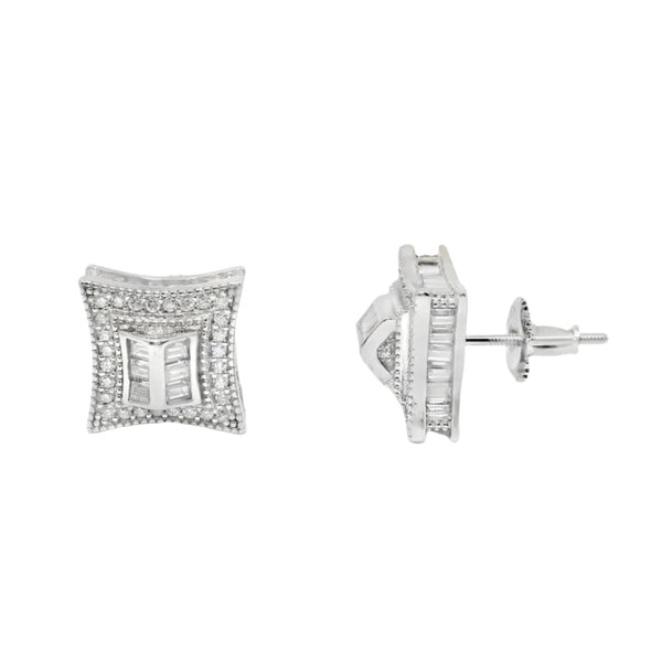 Sterling Silver Moissanite Pave Curved Square Screwback Earrings (10.5mm)