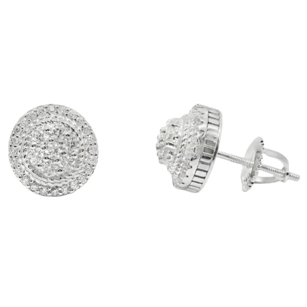 Sterling Silver Moissanite Pave Round Screwback Earrings (9.5mm)