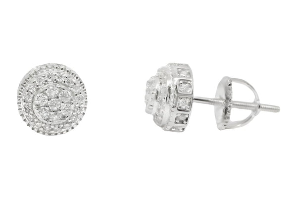 Sterling Silver Moissanite Pave Round Screwback Earrings (8mm)