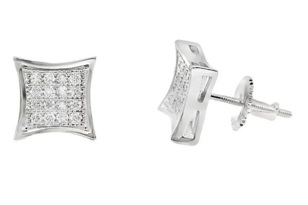 Sterling Silver Moissanite Pave Curved Square Screwback Earrings (9mm)