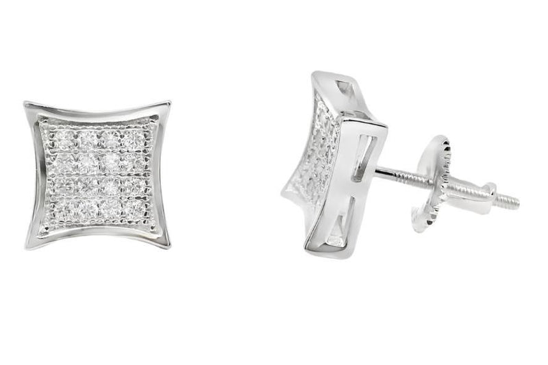 Sterling Silver Moissanite Pave Curved Square Screwback Earrings (9mm)