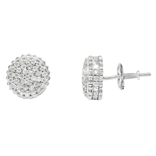 Sterling Silver Moissanite Pave Round Screwback Earrings (9.5mm)