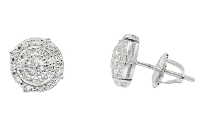 Sterling Silver Moissanite Pave Round Screwback Earrings (9mm)