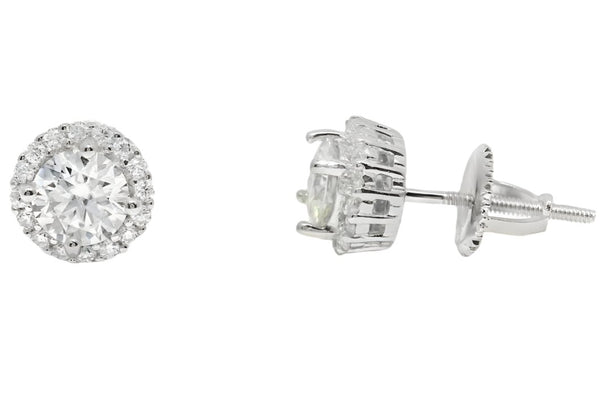 Sterling Silver Moissanite Round Halo Screwback Earrings (7.5mm)