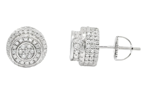 Sterling Silver Moissanite Pave Thick Round Screwback Earrings (10mm)