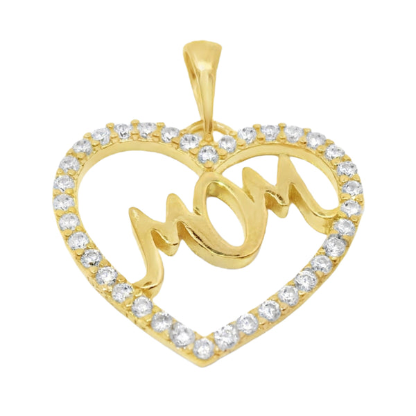 Sterling Silver Gold Plated CZ Heart "MOM" Pendant