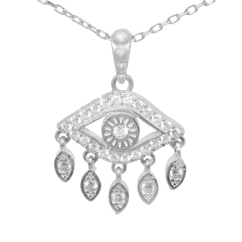 Sterling Silver CZ Evil Eye Necklace