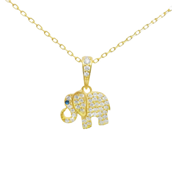 Sterling Silver Gold Plated CZ Elephant Necklace