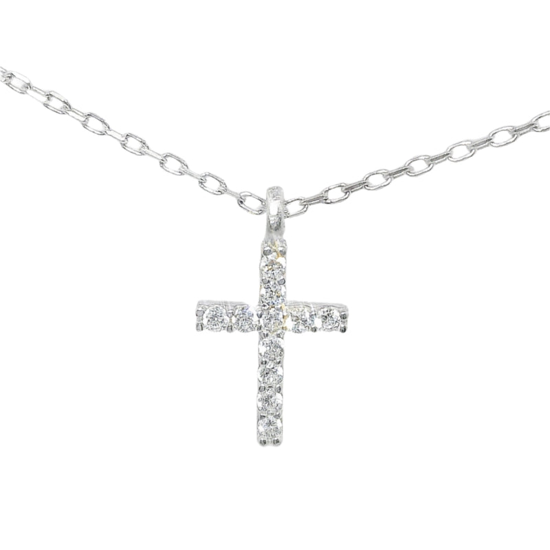 Sterling Silver Small CZ Cross Necklace